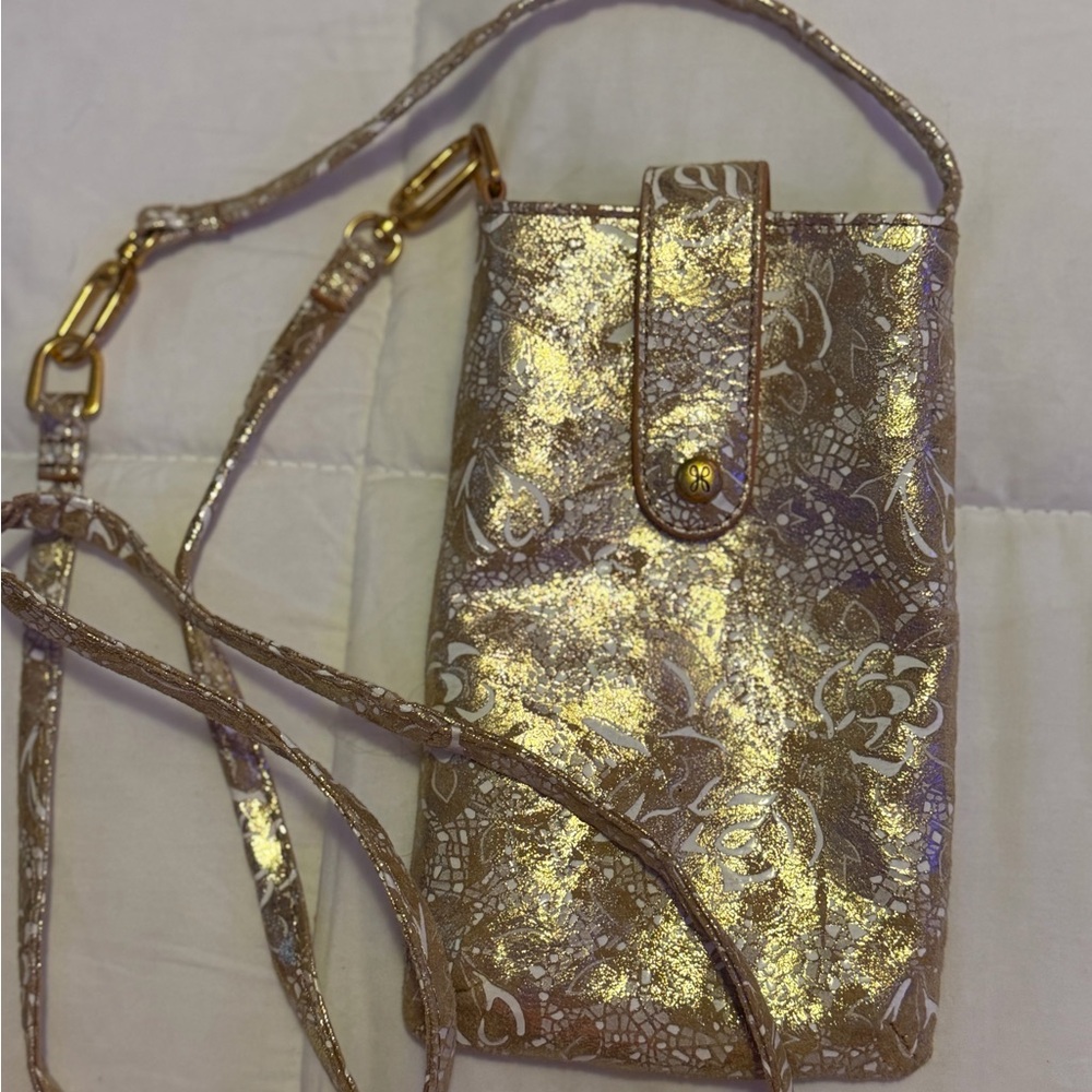 Beautiful Hobo Brand Gold Crossbody Cell Phone Holder